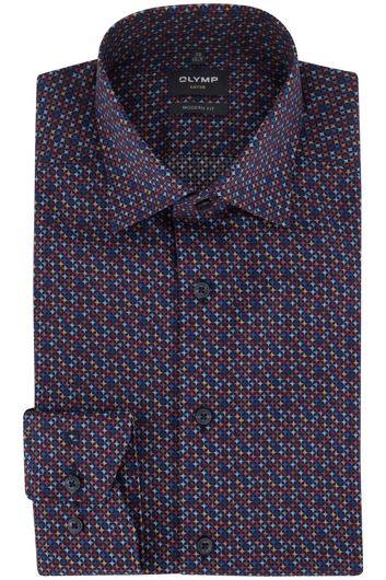 Olymp casual overhemd Luxor Modern Fit normale fit donkerblauw geprint katoen