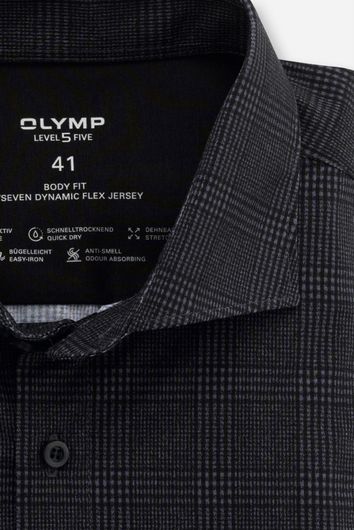 business overhemd Olymp Level Five grijs geruit katoen extra slim fit 