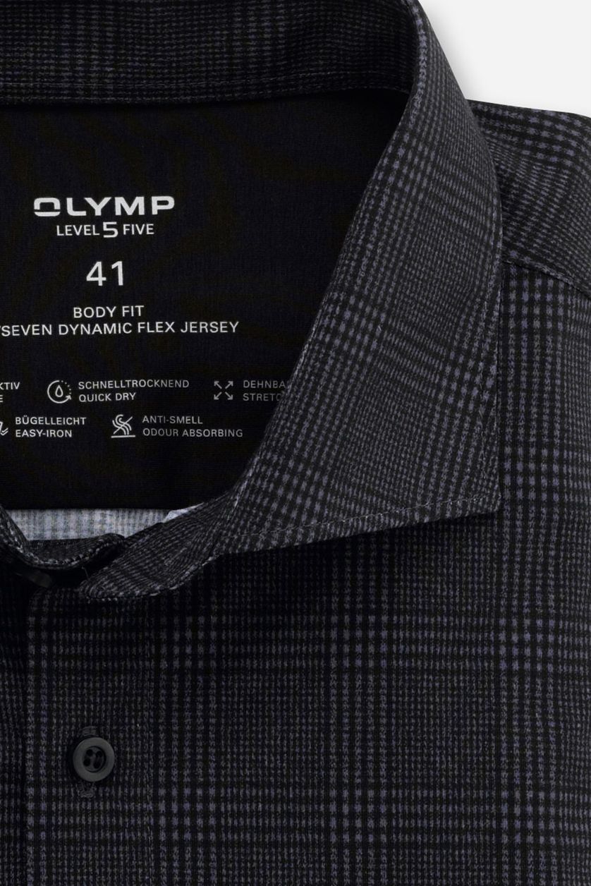 Olymp business overhemd Level Five grijs geruit katoen extra slim fit