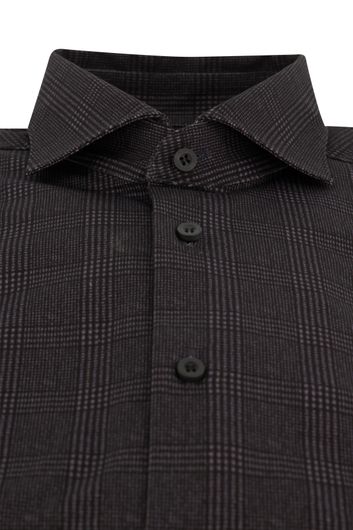 Olymp casual overhemd mouwlengte 7 Level Five extra slim fit donkergrijs zwart geruit katoen