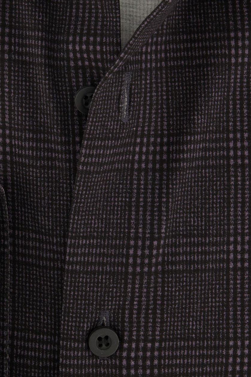 Olymp casual overhemd mouwlengte 7 Level Five grijs zwart geruit zwarte knopen katoen extra slim fit