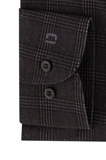 Olymp casual overhemd mouwlengte 7 Level Five extra slim fit donkergrijs zwart geruit katoen
