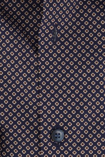 overhemd mouwlengte 7 Olymp Level Five donkerblauw geprint katoen extra slim fit 