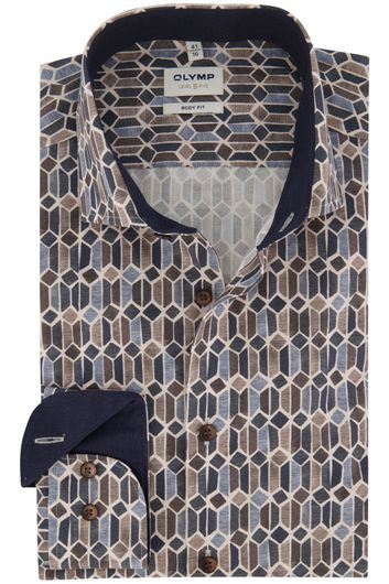 Olymp business overhemd  slim fit donkerblauw geprint katoen