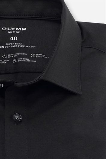overhemd mouwlengte 7 Olymp No. 6 zwart effen katoen super slim fit 