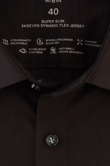 Olymp overhemd mouwlengte 7 No. 6 super slim fit zwart effen katoen