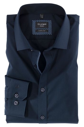 business overhemd Olymp No. 6 donkerblauw effen katoen super slim fit 