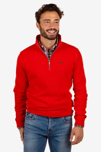sweater New Zealand rood effen katoen opstaande kraag 