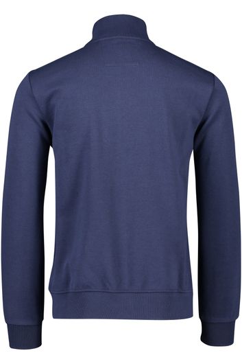 sweater New Zealand donkerblauw effen opstaande kraag rits