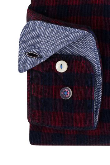 casual overhemd New Zealand Sparrow donkerblauw geruit corduroy normale fit 