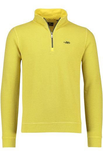 New Zealand sweater opstaande kraag geel geprint katoen