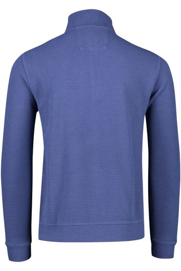 sweater New Zealand blauw effen katoen opstaande kraag 
