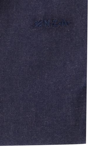 casual overhemd Mangatawhiri New Zealand blauw effen katoen normale fit 