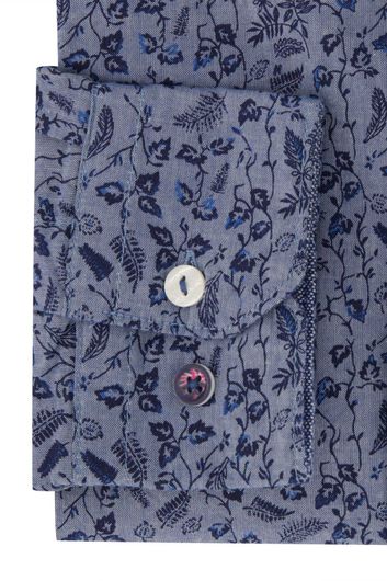 New Zealand casual overhemd Hochstetter normale fit blauw geprint katoen