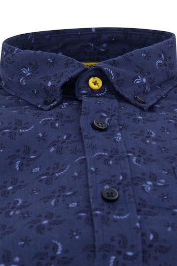 New Zealand casual overhemd Spey normale fit donkerblauw geprint katoen