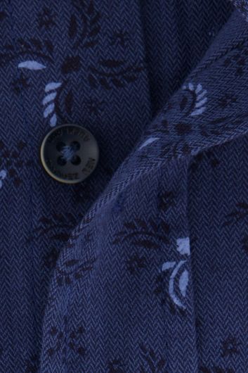casual overhemd Spey New Zealand donkerblauw geprint katoen normale fit 
