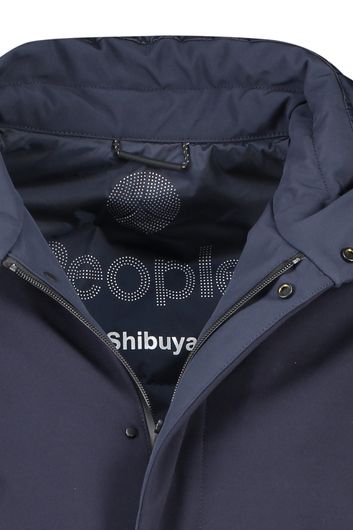 winterjas People of Shibuya donkerblauw normale fit effen rits + knoop