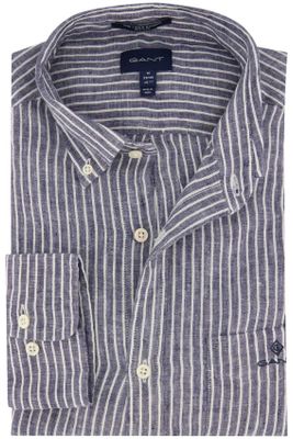 Gant Gant casual overhemd wijde fit blauw gestreept linnen