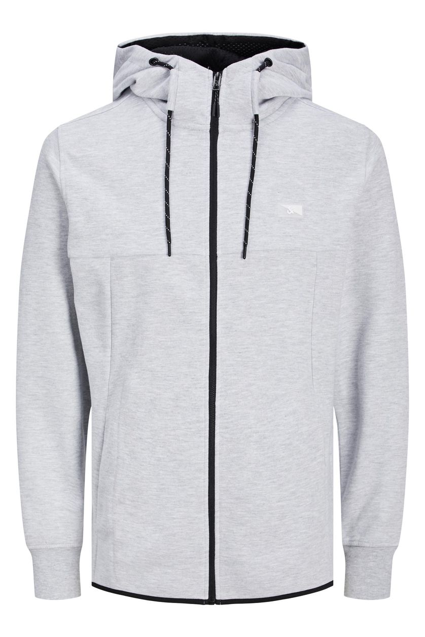 Plus Size Jack & Jones sweater grijs effen rits met logo