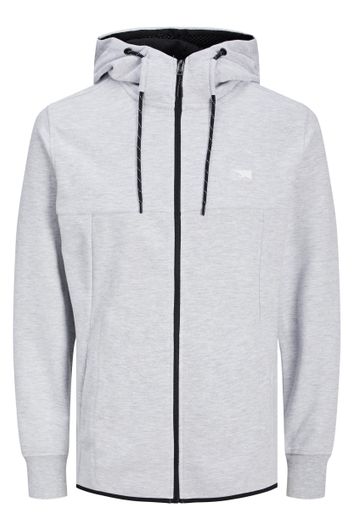 Plus Size Jack & Jones sweater grijs met logo rits effen 