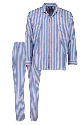 Bonsoir pyjama lichtblauw roze gestreept katoen