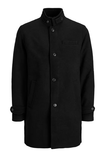 Jack & Jones Plus Size winterjas zwart effen knopen normale fit wol