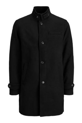 Jack & Jones Jack & Jones winterjas zwart effen knopen normale fit wol
