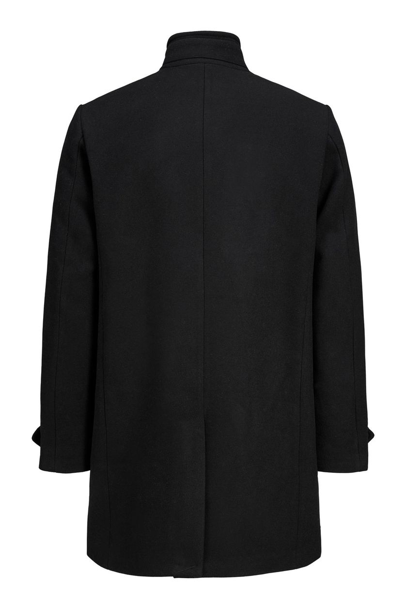 Jack & Jones winterjas zwart normale fit wol effen knopen Plus Size