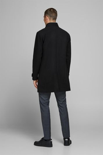 Plus Size winterjas Jack & Jones zwart normale fit wol effen knopen