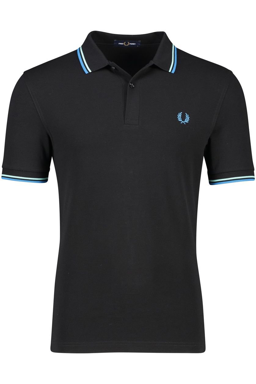 Fred Perry polo zwart effen katoen normale fit 2-knoops