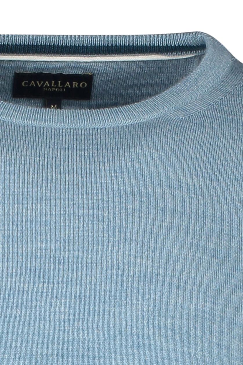 Cavallaro sweater groen effen merinowol ronde hals 