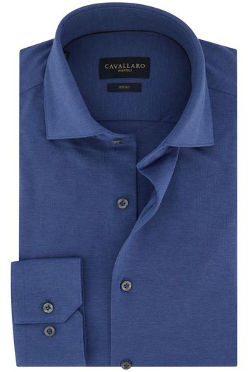 Cavallaro business overhemd slim fit Piquo blauw effen katoen