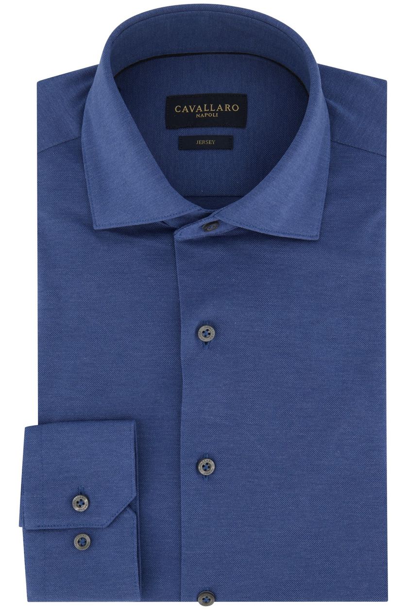 Cavallaro business overhemd blauw effen katoen slim fit Piquo