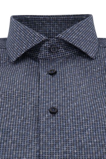business overhemd Cavallaro blauw geprint katoen slim fit 