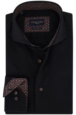 Cavallaro Cavallaro business overhemd Fundato slim fit zwart effen katoen geprinte kraag