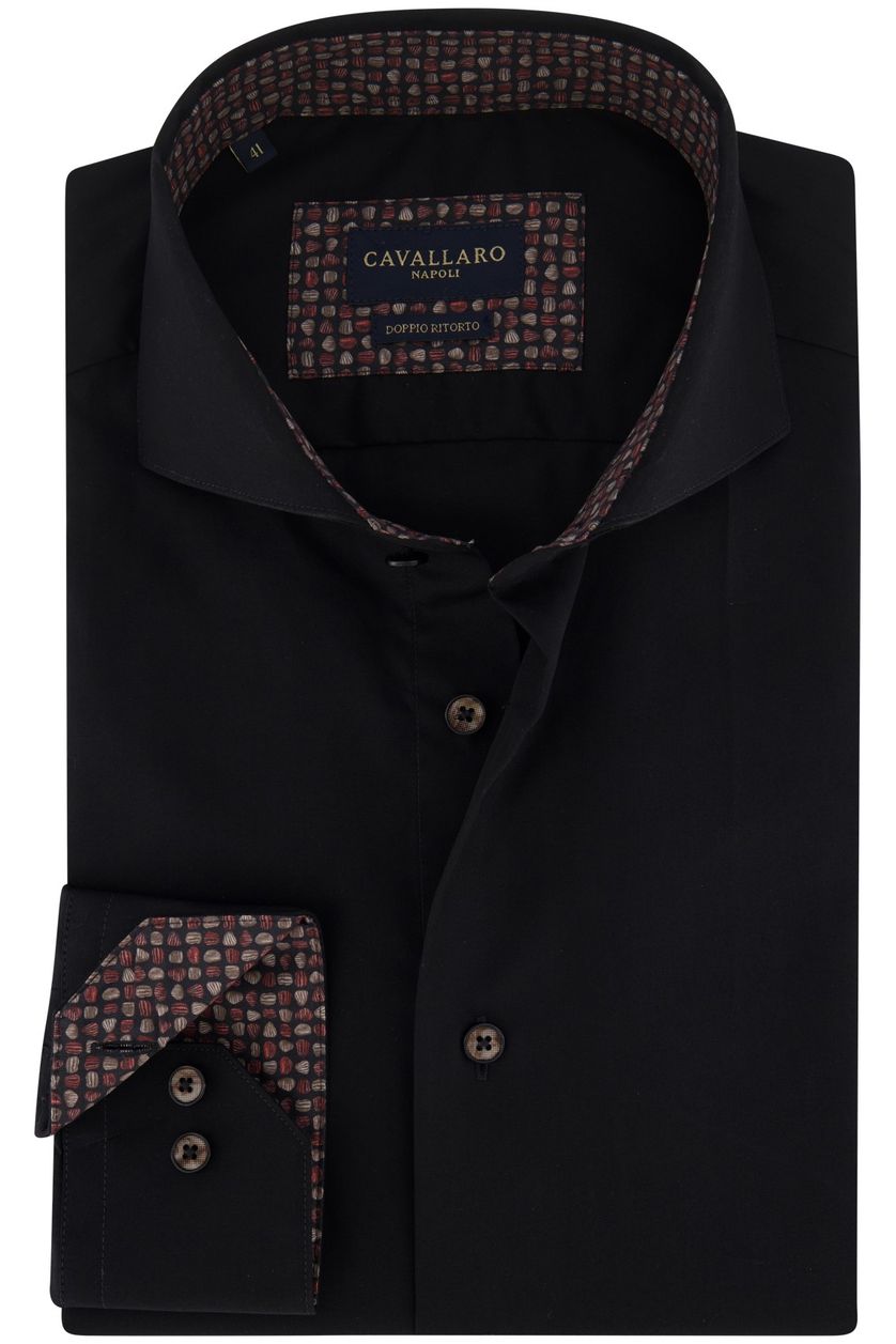 Cavallaro zakelijk overhemd zwart effen katoen slim fit