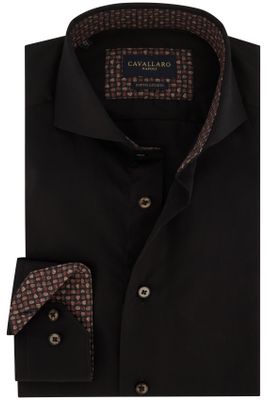 Cavallaro Cavallaro overhemd Fundato mouwlengte 7 slim fit zwart contrastboord