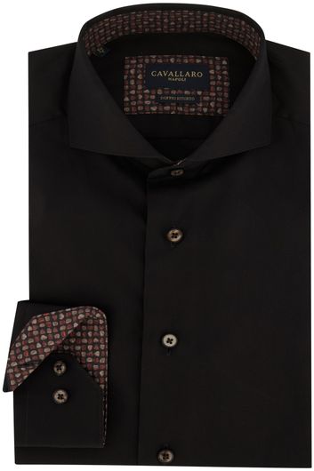 Cavallaro overhemd Fundato mouwlengte 7 slim fit zwart contrastboord