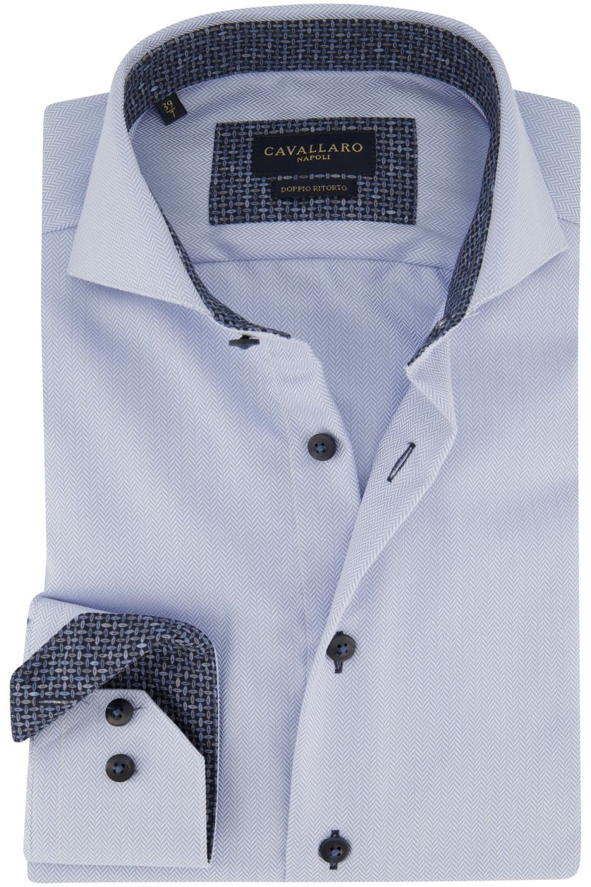 Cavallaro overhemd mouwlengte 7 lichtblauw geprint katoen slim fit
