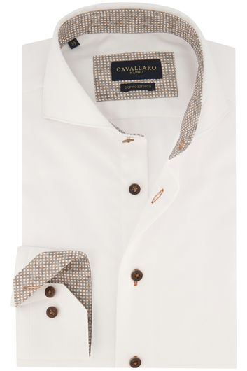 Cavallaro business overhemd slim fit Ginaro wit effen katoen contrast boord