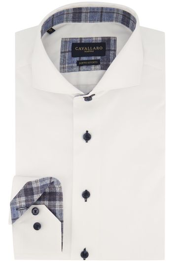 Cavallaro overhemd mouwlengte 7 slim fit wit geprint katoen