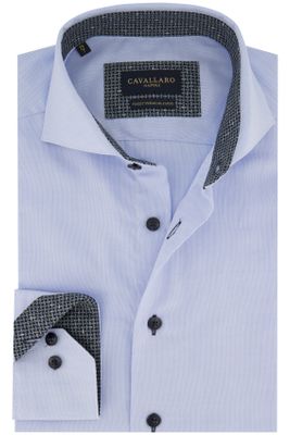Cavallaro Cavallaro overhemd mouwlengte 7 lichtblauw effen katoen slim fit