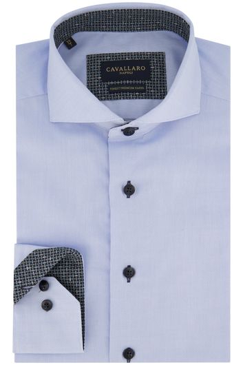 Cavallaro overhemd mouwlengte 7 slim fit lichtblauw Santiddo