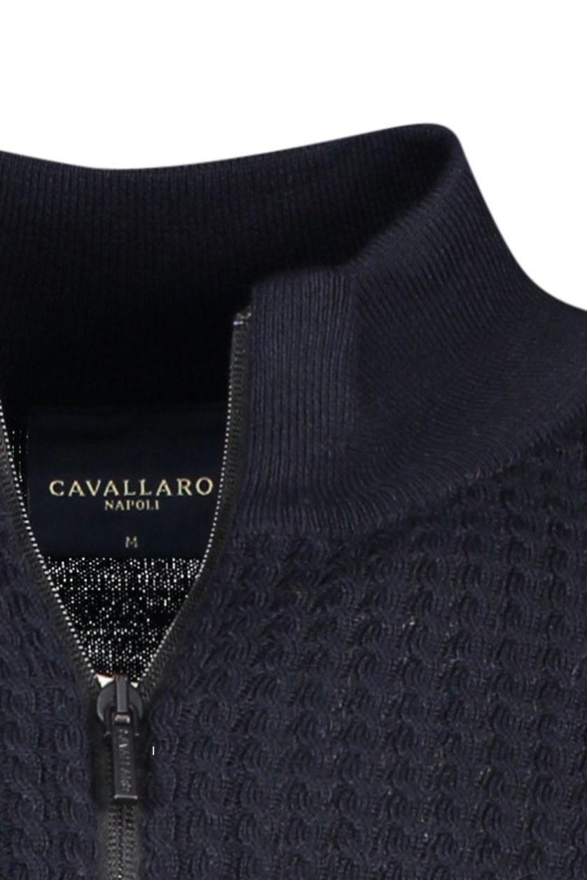 Cavallaro vest zwart effen wol opstaande kraag rits