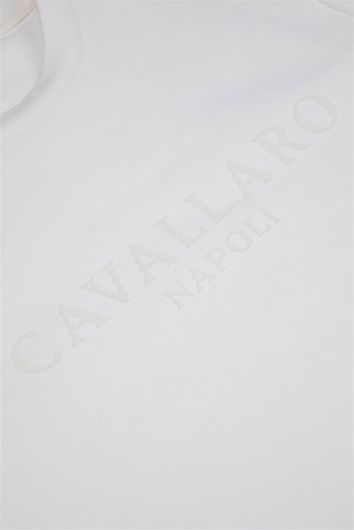 sweater Cavallaro wit effen katoen ronde hals 