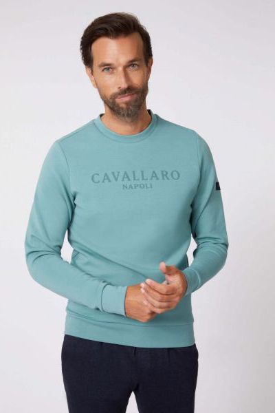 Cavallaro sweater groen effen katoen ronde hals 