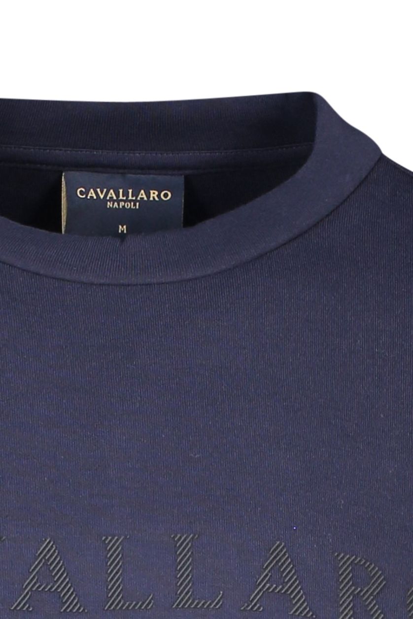 Cavallaro sweater donkerblauw effen katoen ronde hals 