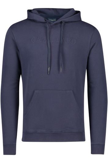Cavallaro sweater hoodie donkerblauw effen katoen