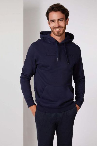 Cavallaro sweater donkerblauw effen katoen hoodie 