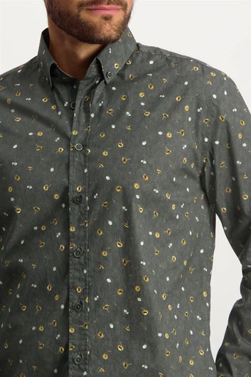 State of Art casual overhemd wijde fit donkergroen geprint katoen